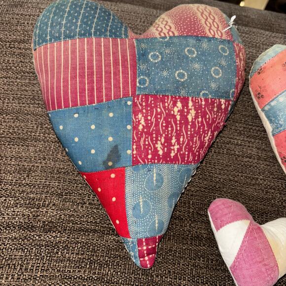 Set of Five Handmade Primitive Hearts From Quilts Country Farmhouse Decor - Picture 3 of 7